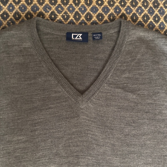 Cutter & Buck Douglas Mens Big and Tall V-neck Gray Sweater Vest Size XLT - Picture 2 of 5